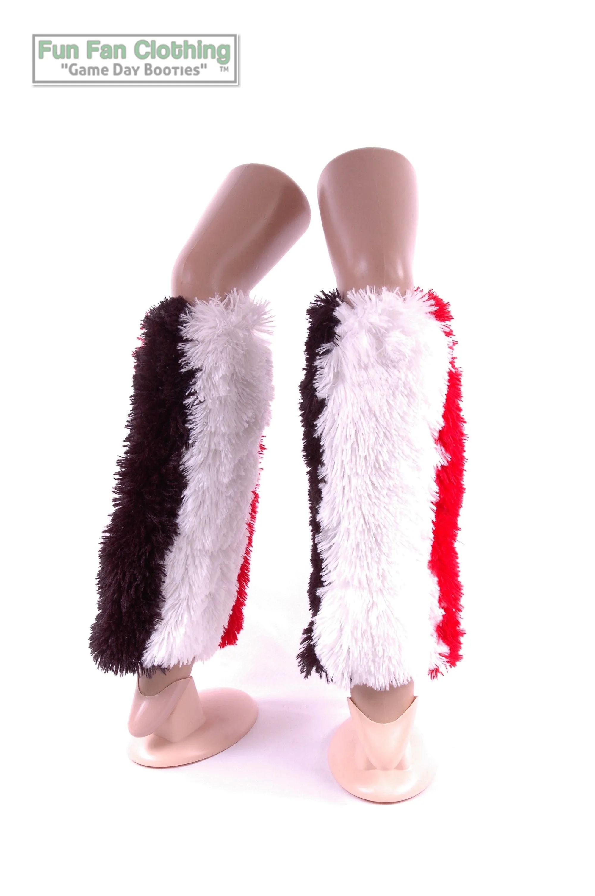 Shaggy Black Red & White Faux Fur Leg Warmers Tricolor - Game Day Booties