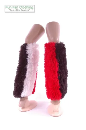 Shaggy Black Red & White Faux Fur Leg Warmers Tricolor - Game Day Booties