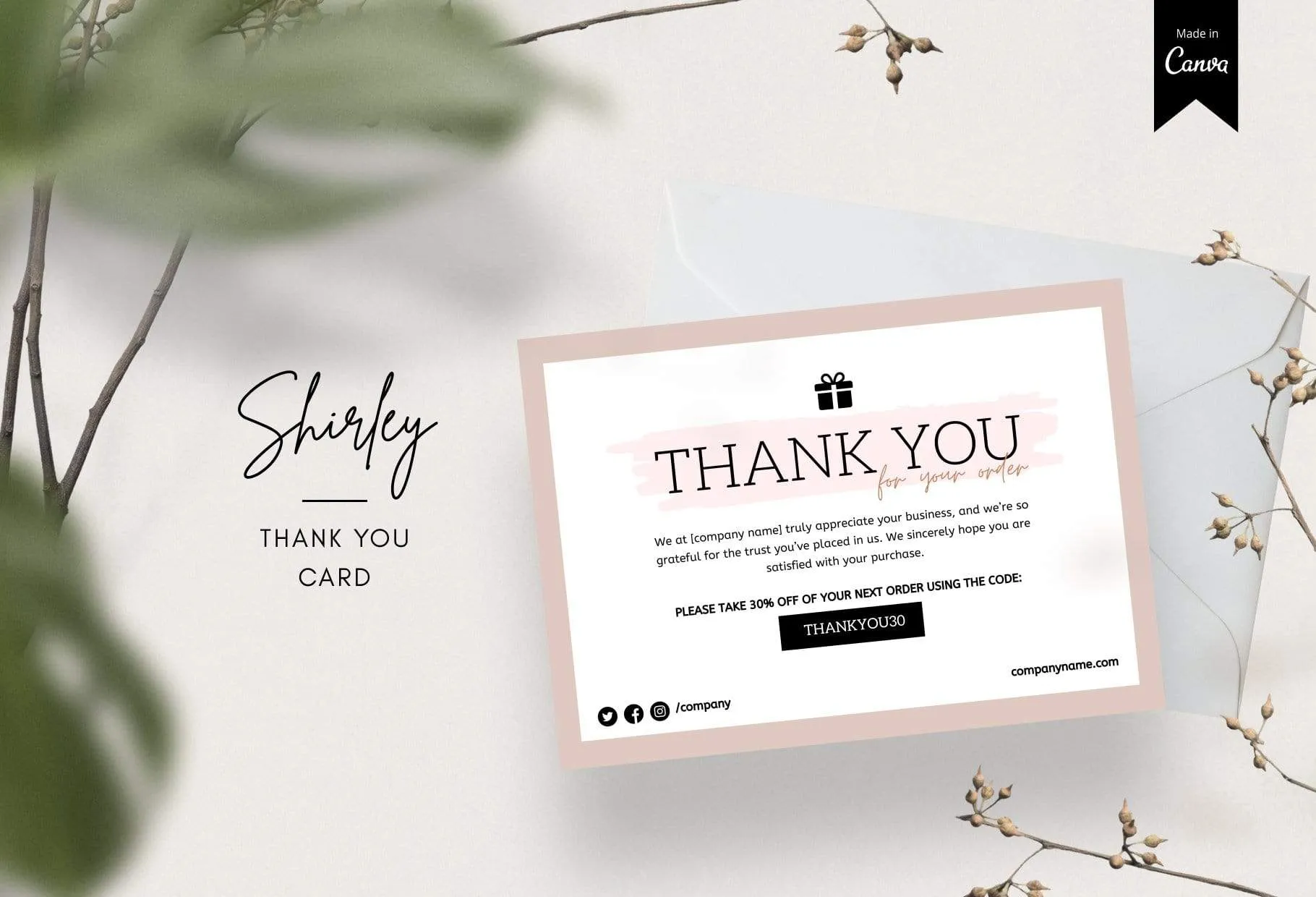 Shirley Printable Thank You Card Packaging Insert Note Canva Template
