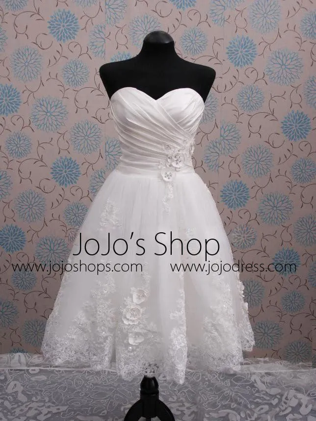 Short Strapless Knee Length Lace Wedding Dress