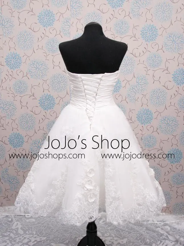 Short Strapless Knee Length Lace Wedding Dress