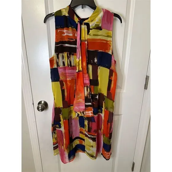 Signature by Robbie Bee Women's Shift Dress Size 14 Multicolor Abstract