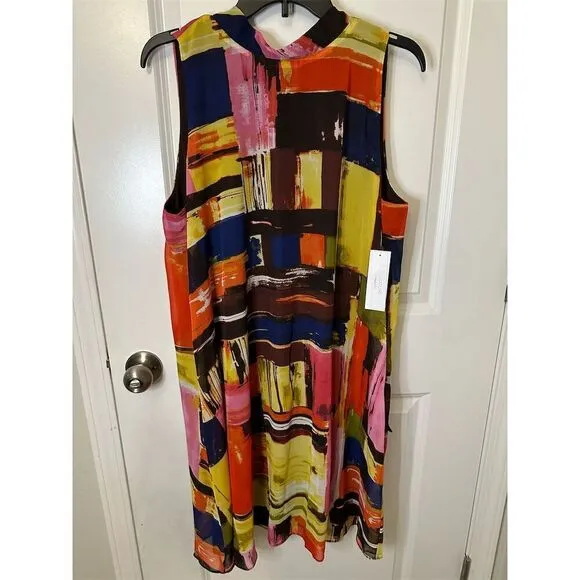 Signature by Robbie Bee Women's Shift Dress Size 14 Multicolor Abstract