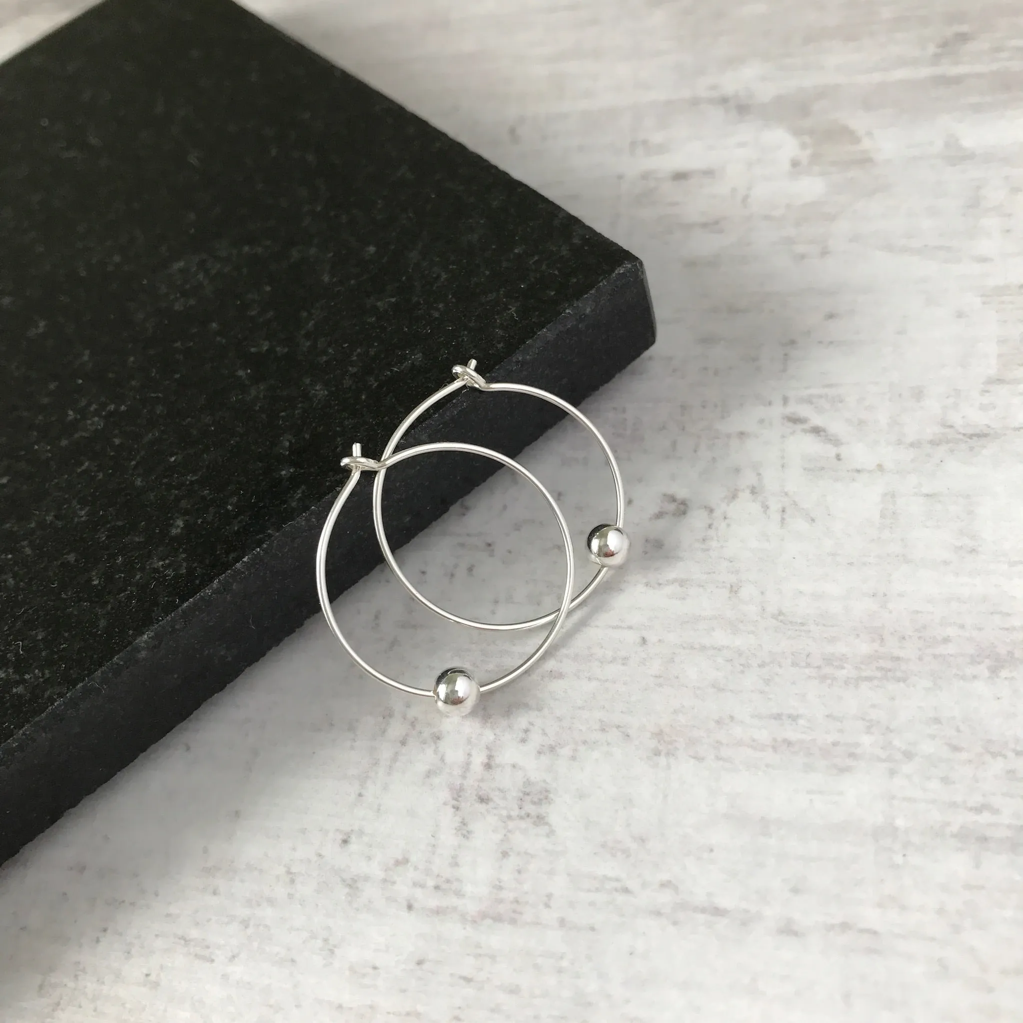 Silver Bead Hoop Earrings