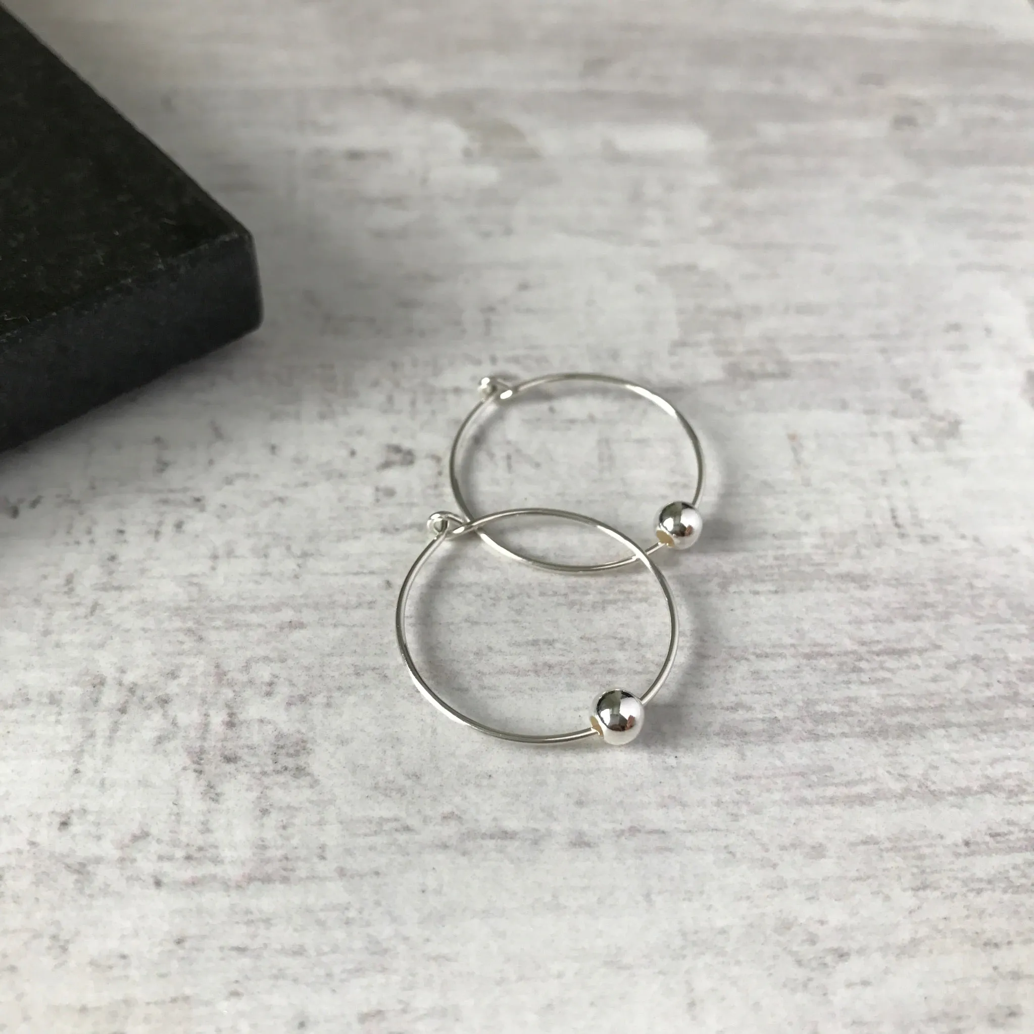 Silver Bead Hoop Earrings