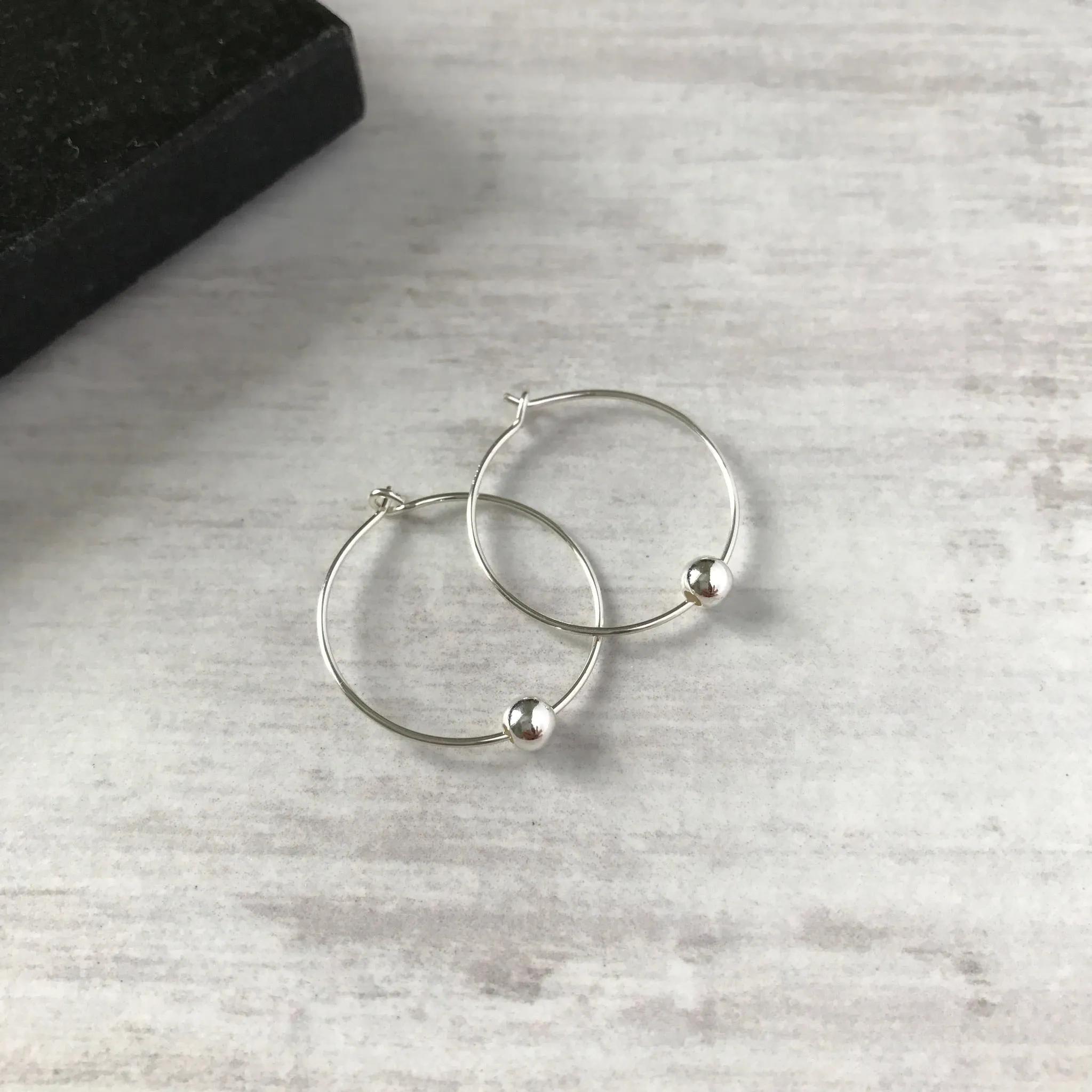 Silver Bead Hoop Earrings