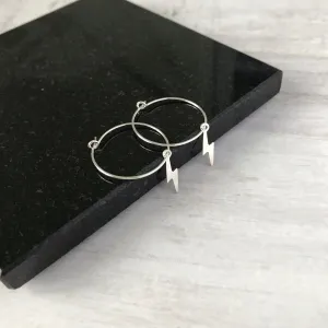 Silver Lightning Bolt Hoop Earrings