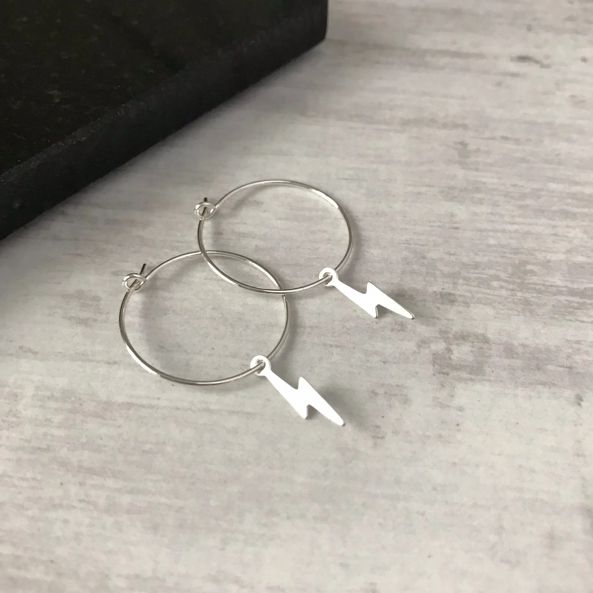 Silver Lightning Bolt Hoop Earrings