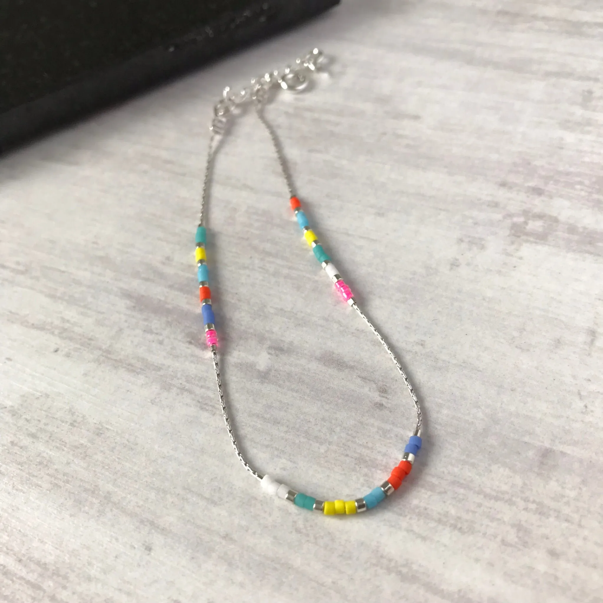 Silver Multi-Colour Bead Anklet