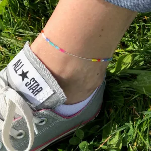 Silver Multi-Colour Bead Anklet