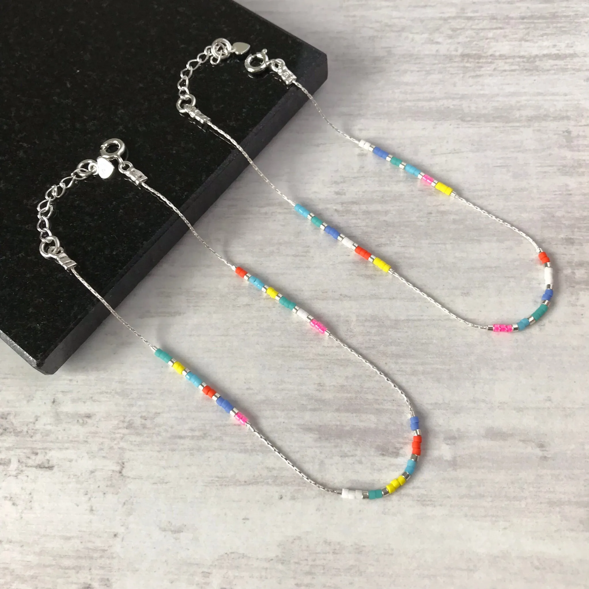 Silver Multi-Colour Bead Anklet