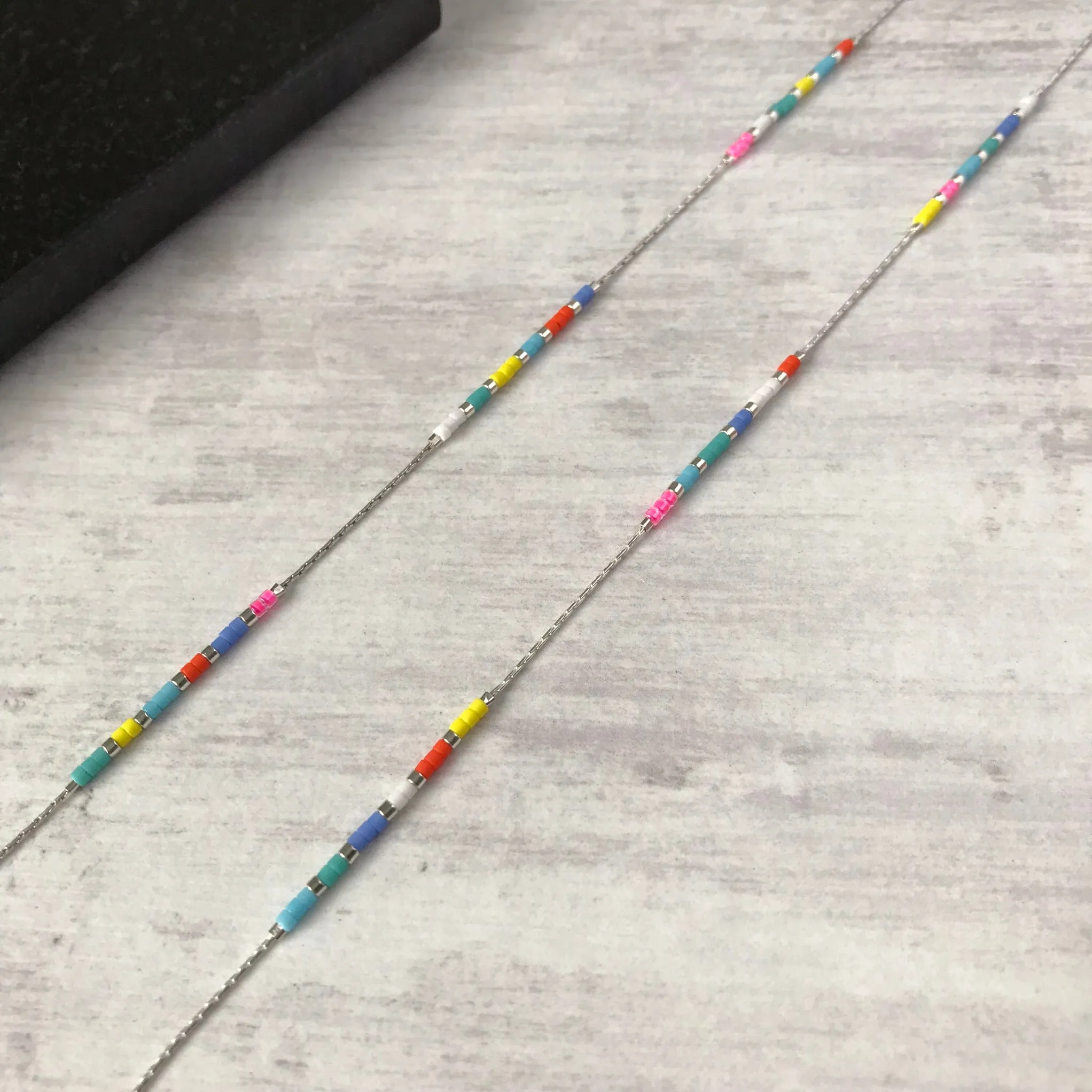 Silver Multi-Colour Bead Anklet