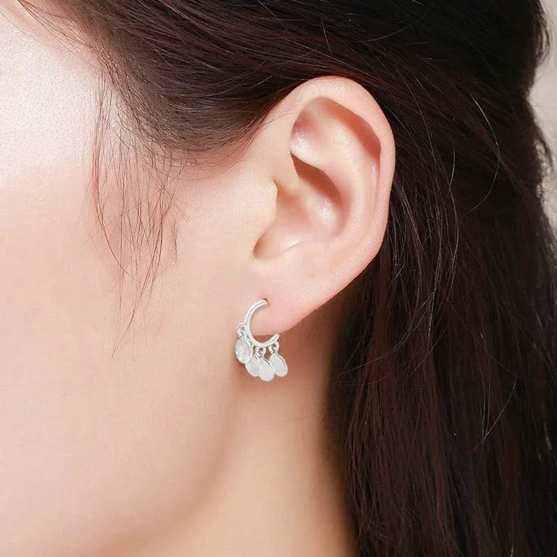 Silver Plated Disc Drop Half Hoop Earrings