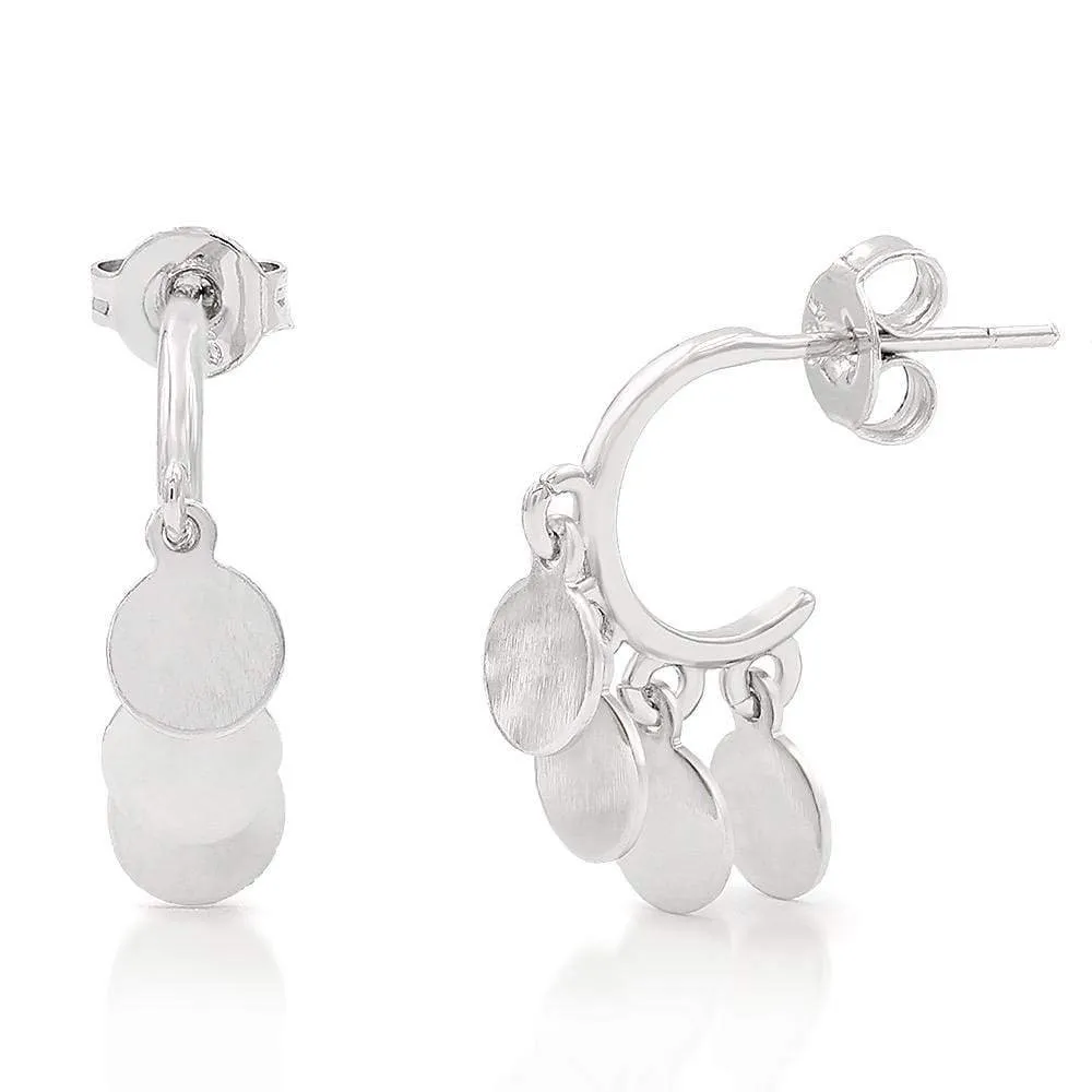 Silver Plated Disc Drop Half Hoop Earrings