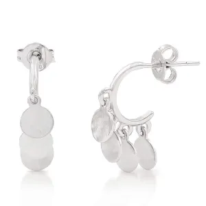 Silver Plated Disc Drop Half Hoop Earrings