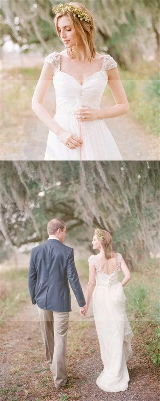 Simple A-line Chiffon Wedding Dresses, Country Wedding Dresses, Long Wedding Dresses, WD0001
