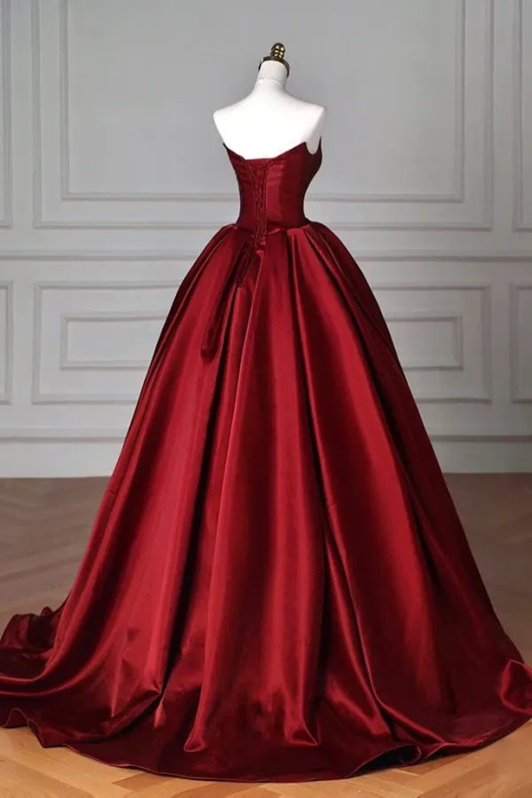 Simple A Line Satin Burgundy Long Prom Dress, Burgundy Long Formal Dress APP0902