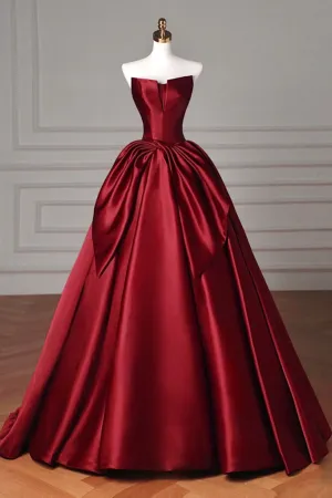 Simple A Line Satin Burgundy Long Prom Dress, Burgundy Long Formal Dress APP0902