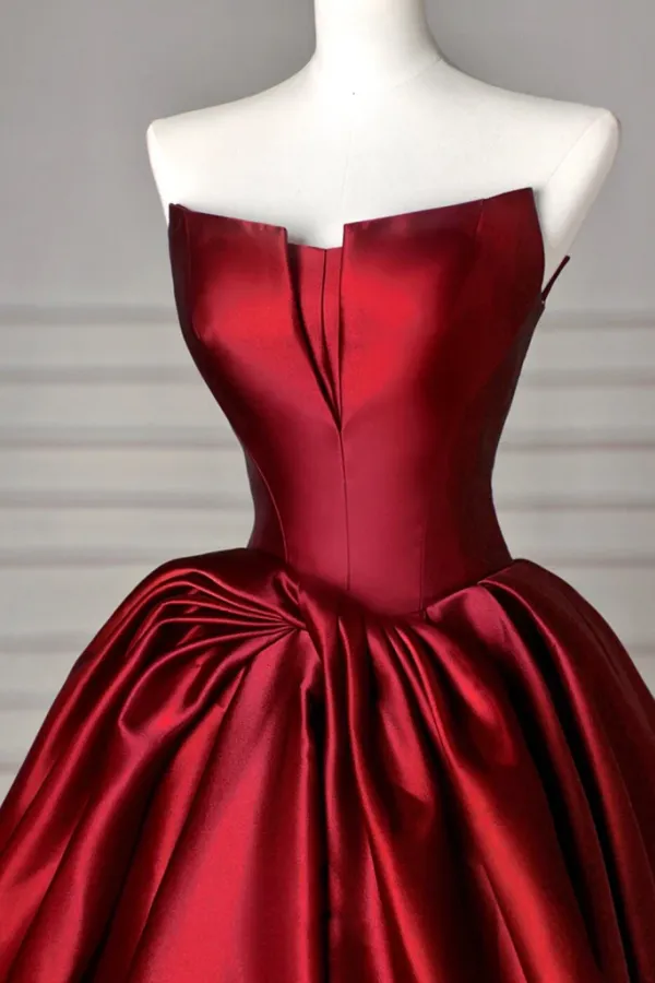 Simple A Line Satin Burgundy Long Prom Dress, Burgundy Long Formal Dress APP0902