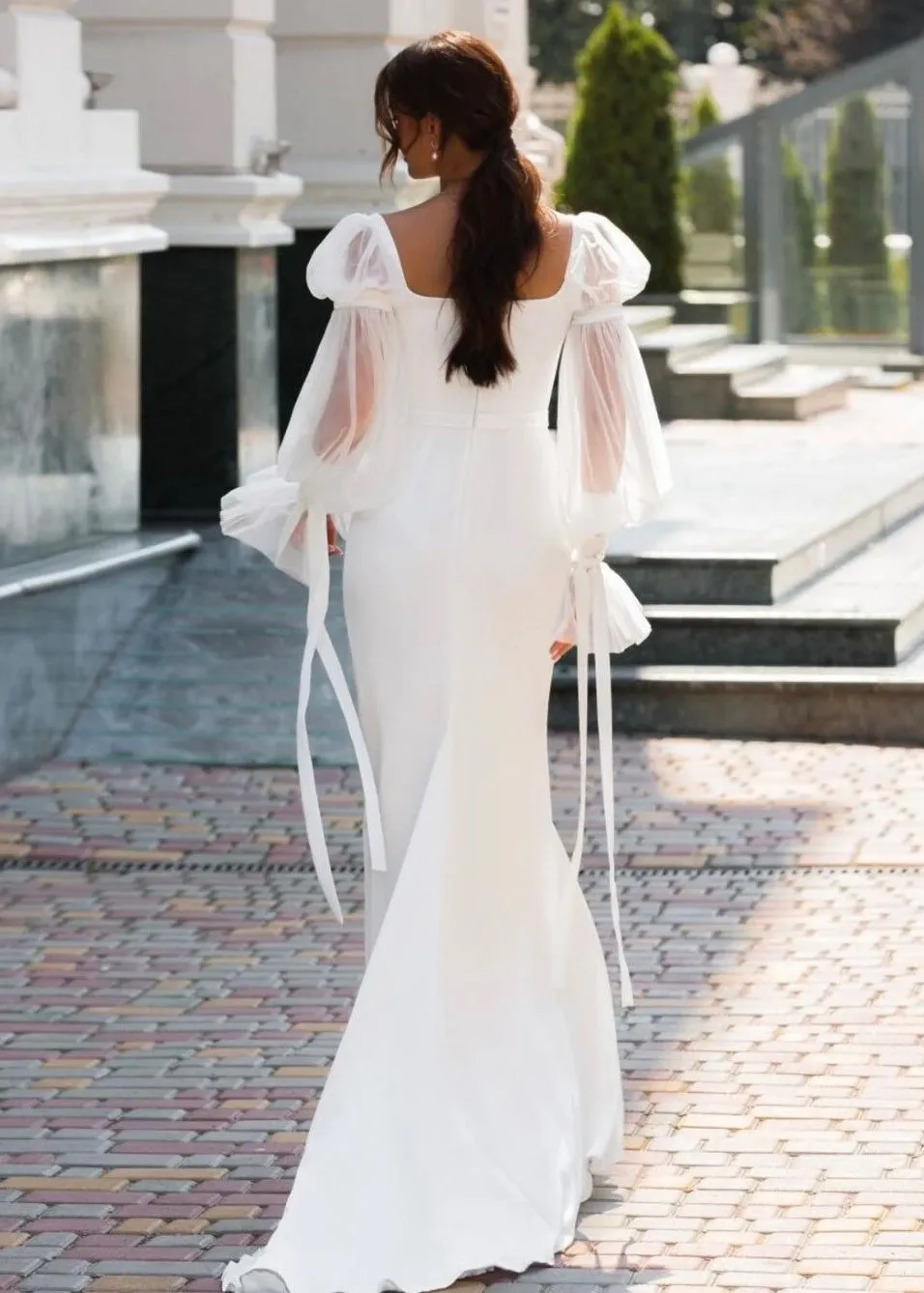 Simple Long Wedding Dress with Unique Bishop Sleeves ET3040