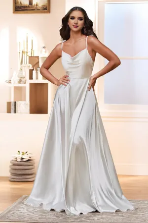 Simple Sleeveless Spaghetti Straps Elastic Satin Wedding Dress