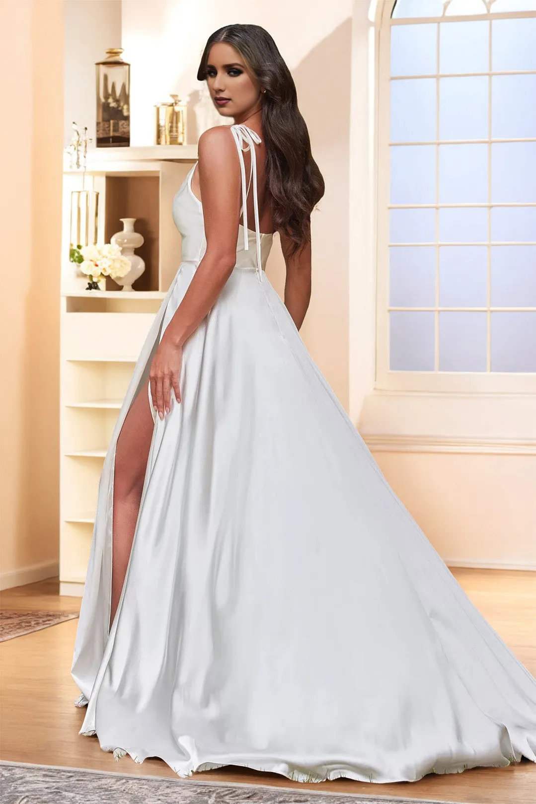 Simple Sleeveless Spaghetti Straps Elastic Satin Wedding Dress