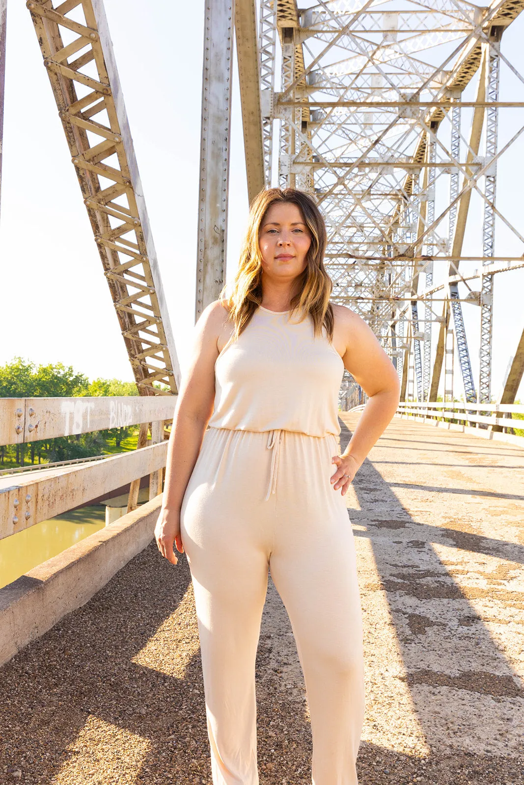 Siri Sleeveless Jumpsuit Beige