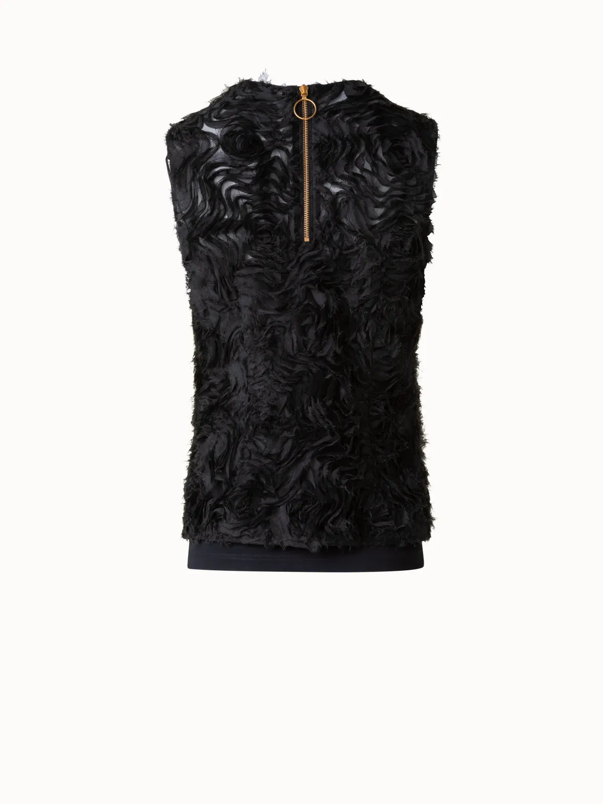 Sleeveless Blouse with 3D Carnation Embroidery