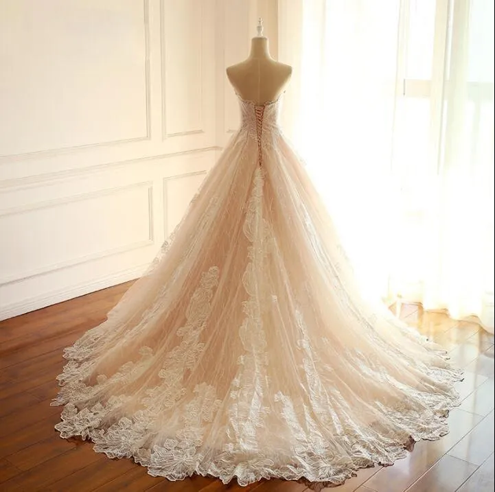 Sleeveless Sweetheart A-Line Lace Up Back Unique Design Wedding Dresses, Newest High Quality Custom Bridal Gown, WD0285