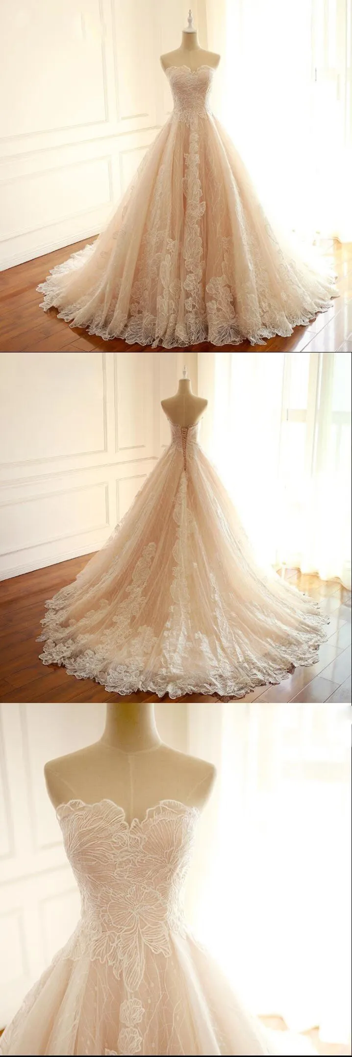 Sleeveless Sweetheart A-Line Lace Up Back Unique Design Wedding Dresses, Newest High Quality Custom Bridal Gown, WD0285