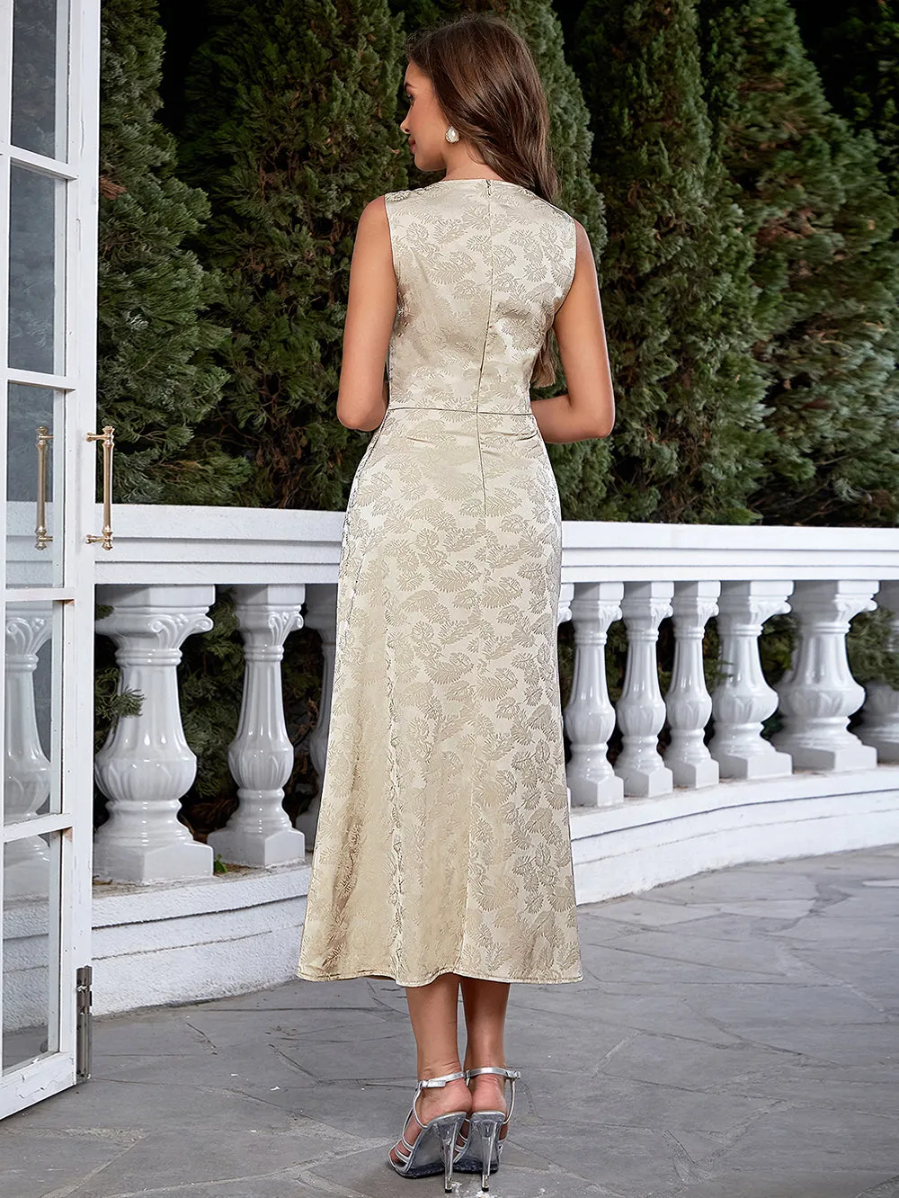 Sleeveless Wrinkled Midi Bodycon Dress HB0269