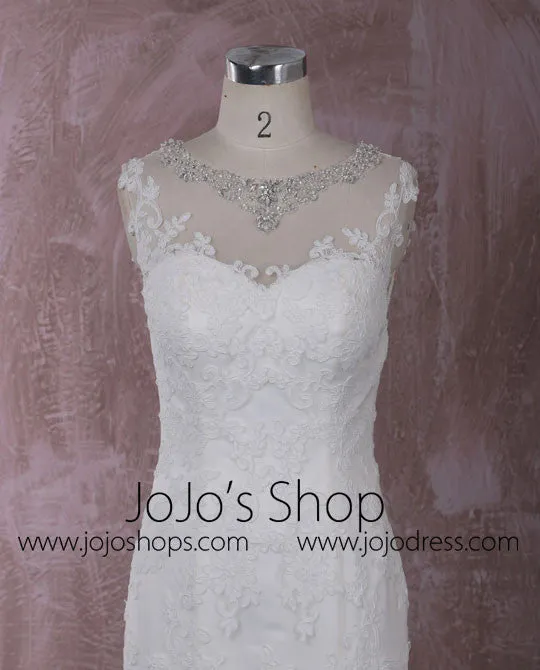 Slim Mermaid Lace Wedding Dress with Illusion Neckline | QT815002