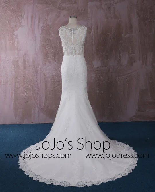 Slim Mermaid Lace Wedding Dress with Illusion Neckline | QT815002