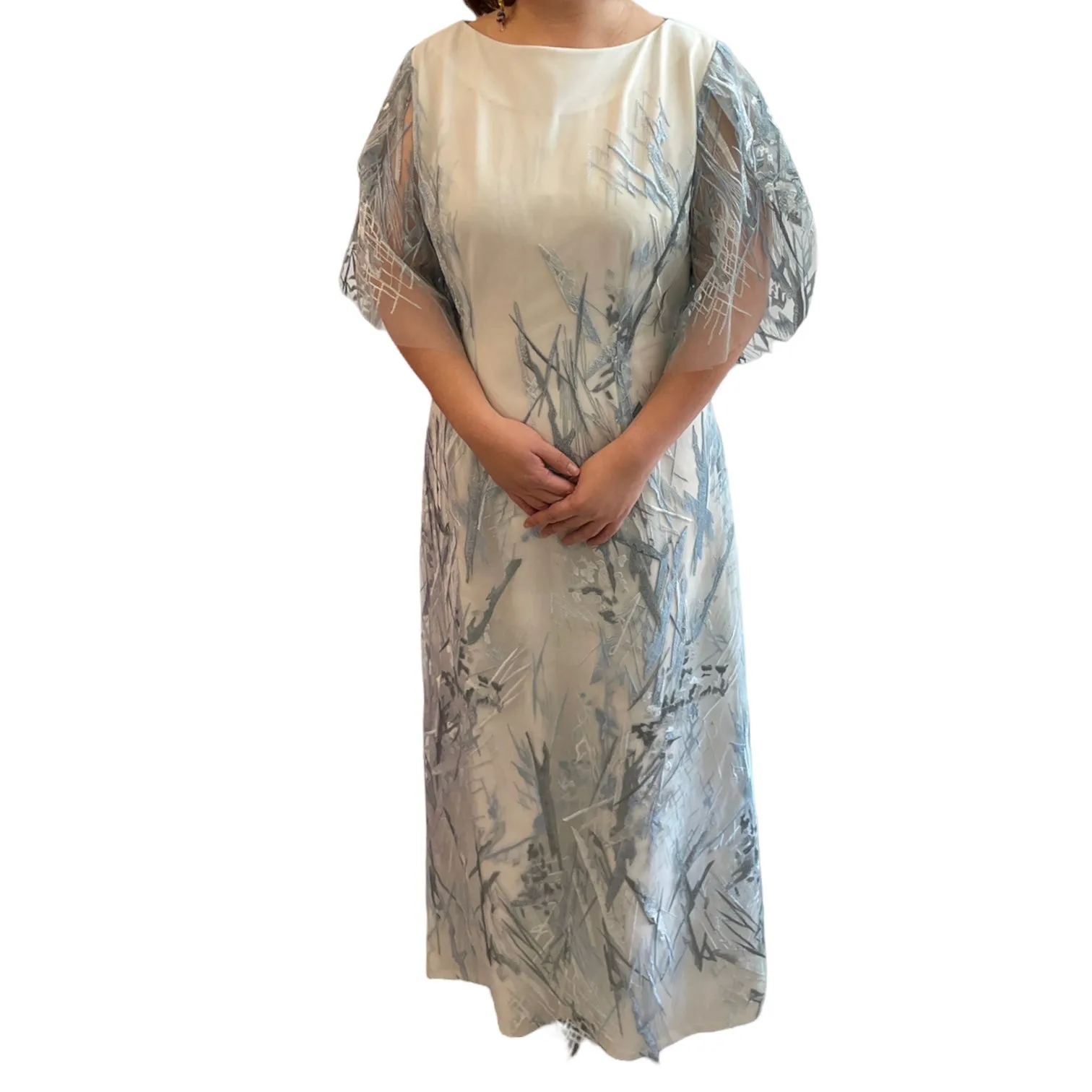 SLIVER - WHITE BLUE LACE CUSTOMIZABLE EVENING DRESS