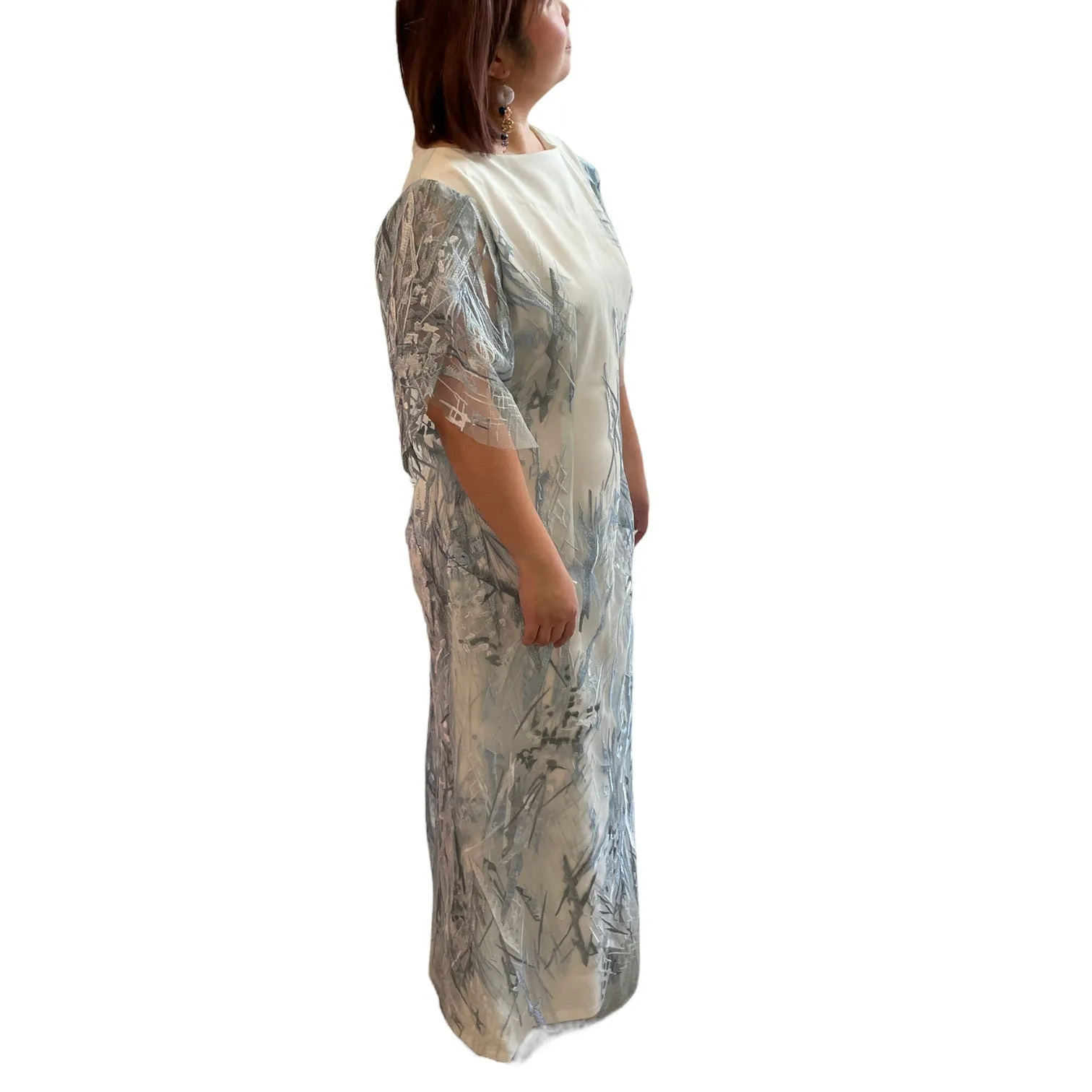 SLIVER - WHITE BLUE LACE CUSTOMIZABLE EVENING DRESS