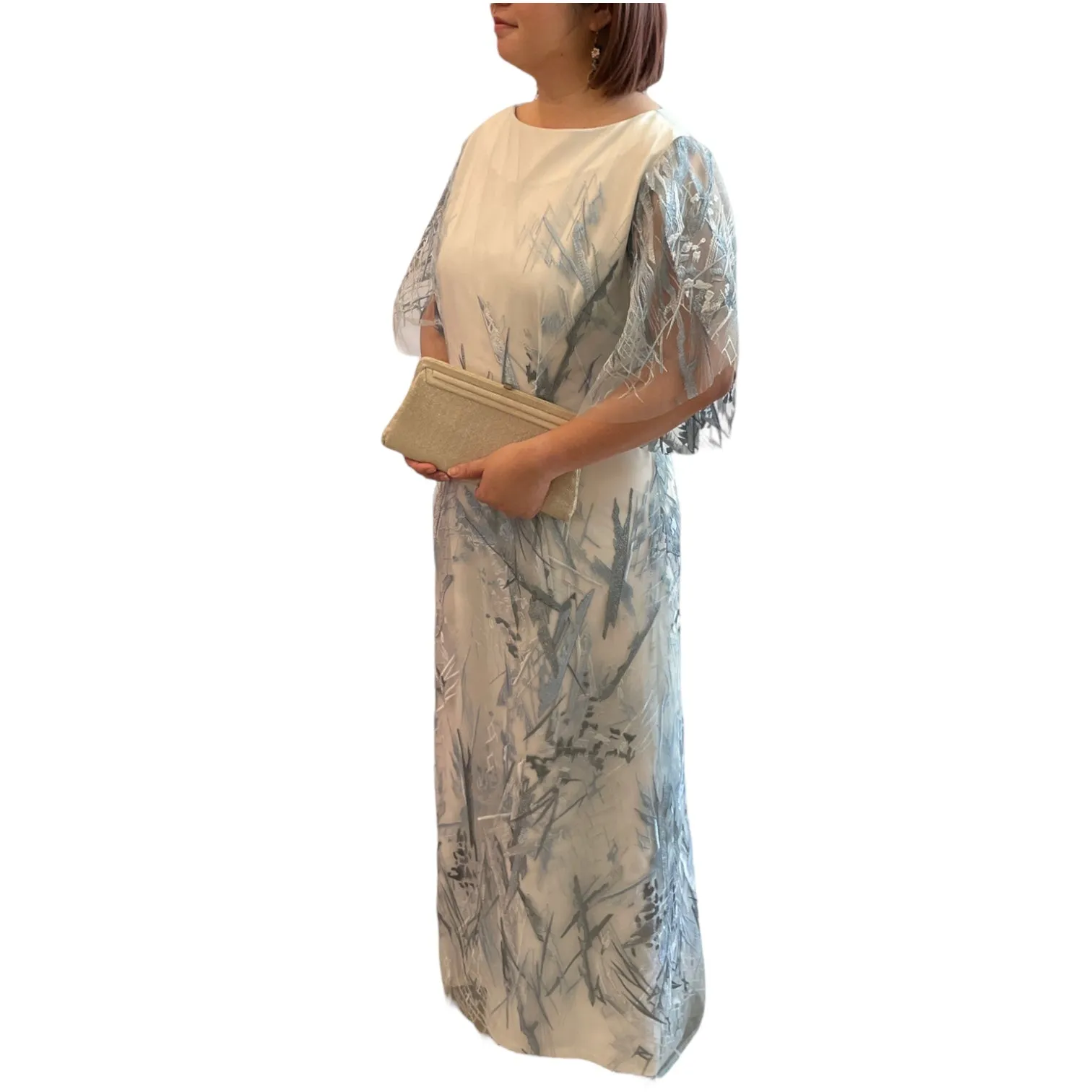 SLIVER - WHITE BLUE LACE CUSTOMIZABLE EVENING DRESS