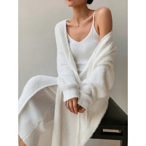 Soft cozy knit cardiganan sweater coatigan white preppy lounge
