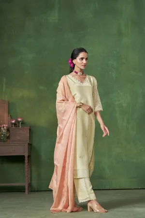 Soft Green Kurta set with scallop in Neck