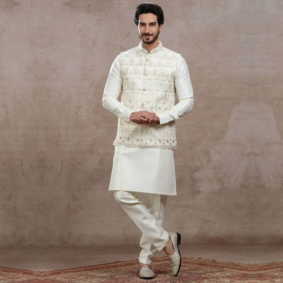 Soft Off-White  Alabaster Bandi Kurta Set