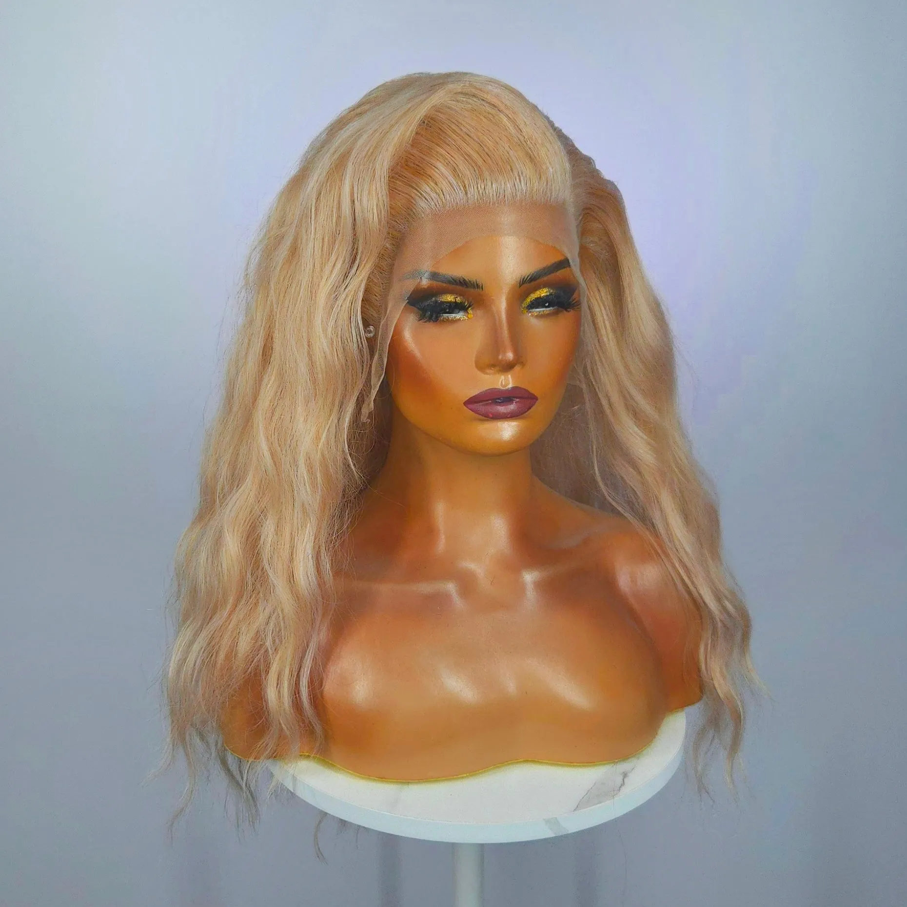 Soft Peach Crimped Synthetic Wig (Ready to Ship)