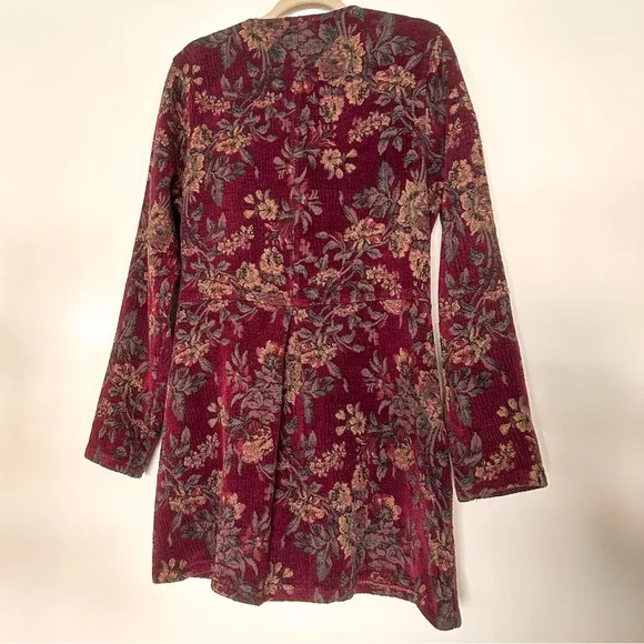 Soft Surroundings floral tapestry button jacket carpet jacquard coat burgundy