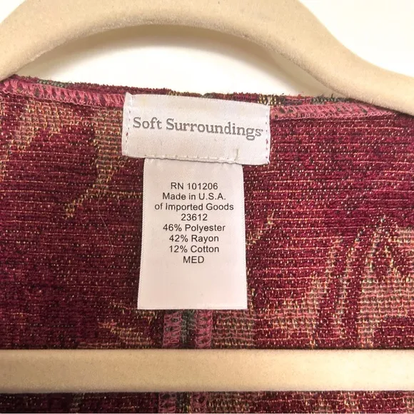 Soft Surroundings floral tapestry button jacket carpet jacquard coat burgundy
