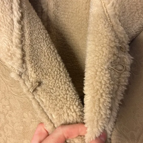 Soft Surroundings Misha long faux fur sheepskin shearling beige jacket overcoat