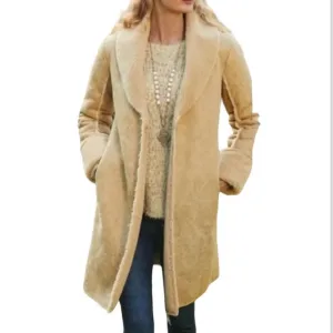 Soft Surroundings Misha long faux fur sheepskin shearling beige jacket overcoat