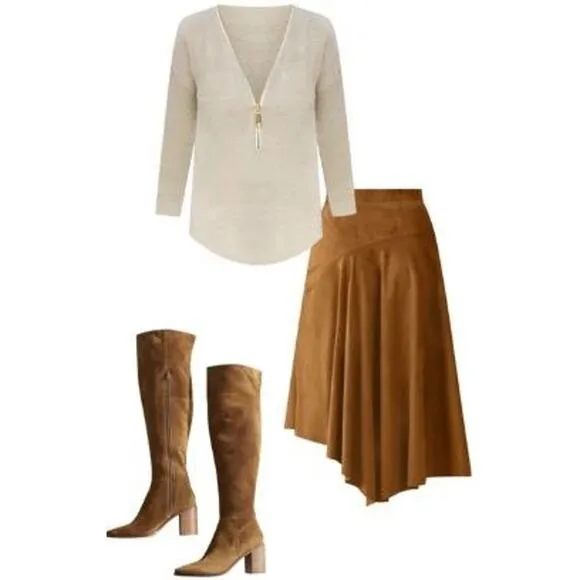 Soft Surroundings Saddle Ivernness Faux Suede Skirt Size L