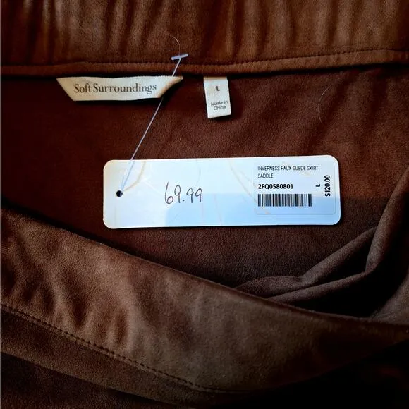 Soft Surroundings Saddle Ivernness Faux Suede Skirt Size L