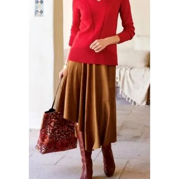 Soft Surroundings Saddle Ivernness Faux Suede Skirt Size L