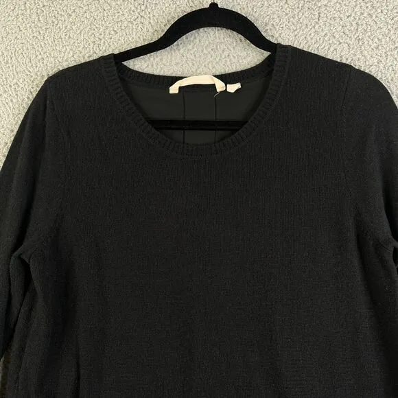 Soft Surroundings Sweater Women Small Black A-Line  Wool Blend Ribbed High Low
