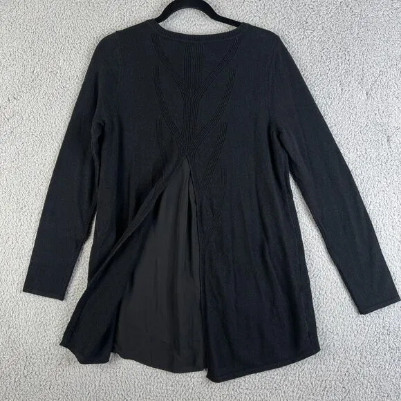 Soft Surroundings Sweater Women Small Black A-Line  Wool Blend Ribbed High Low