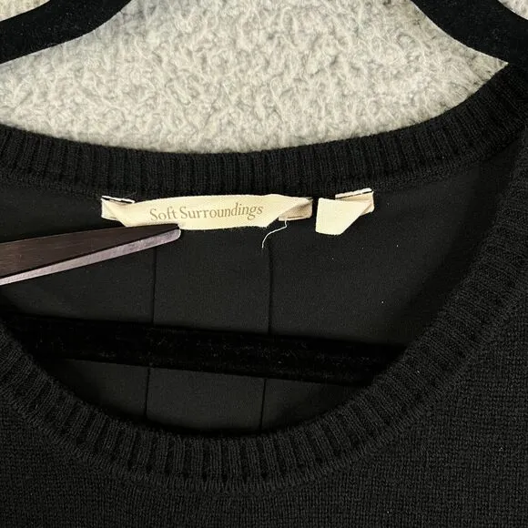 Soft Surroundings Sweater Women Small Black A-Line  Wool Blend Ribbed High Low